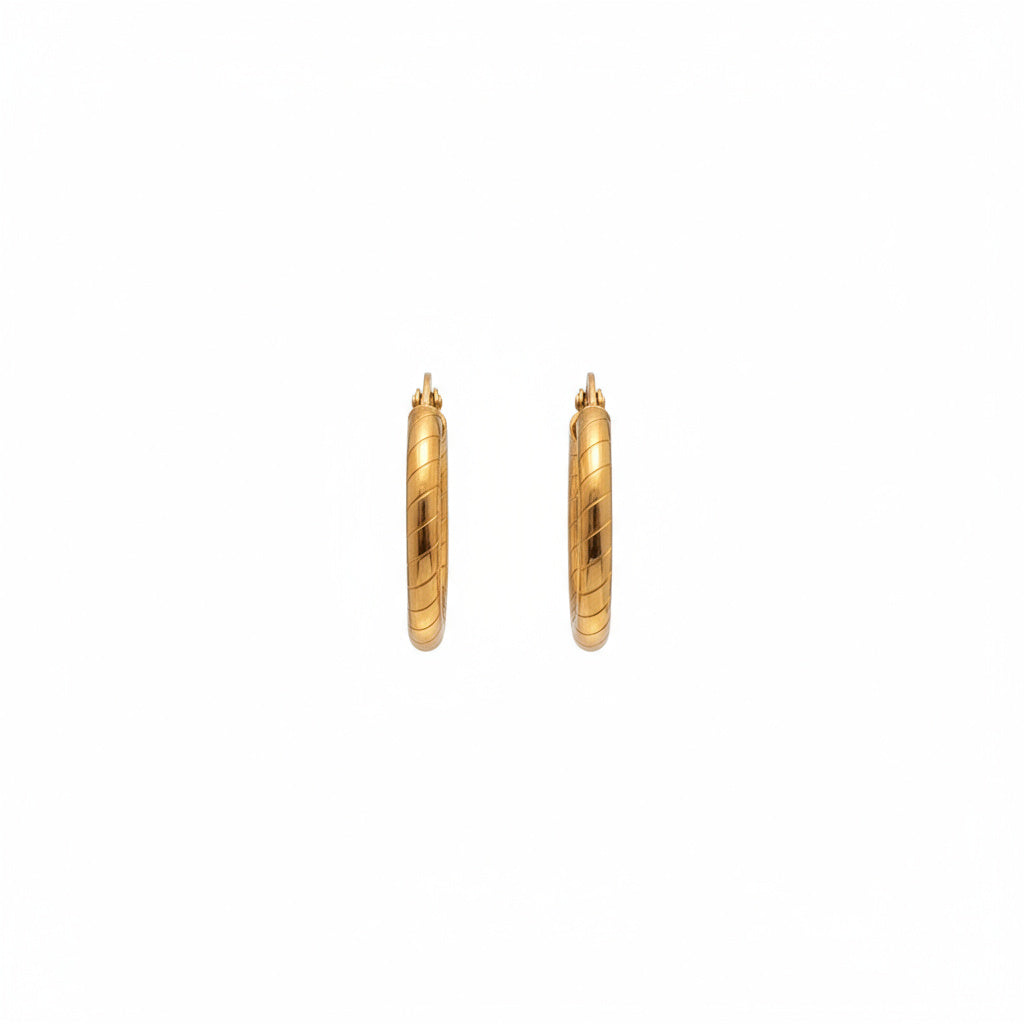 Textured Classic Gold Hoop Earrings - B648
