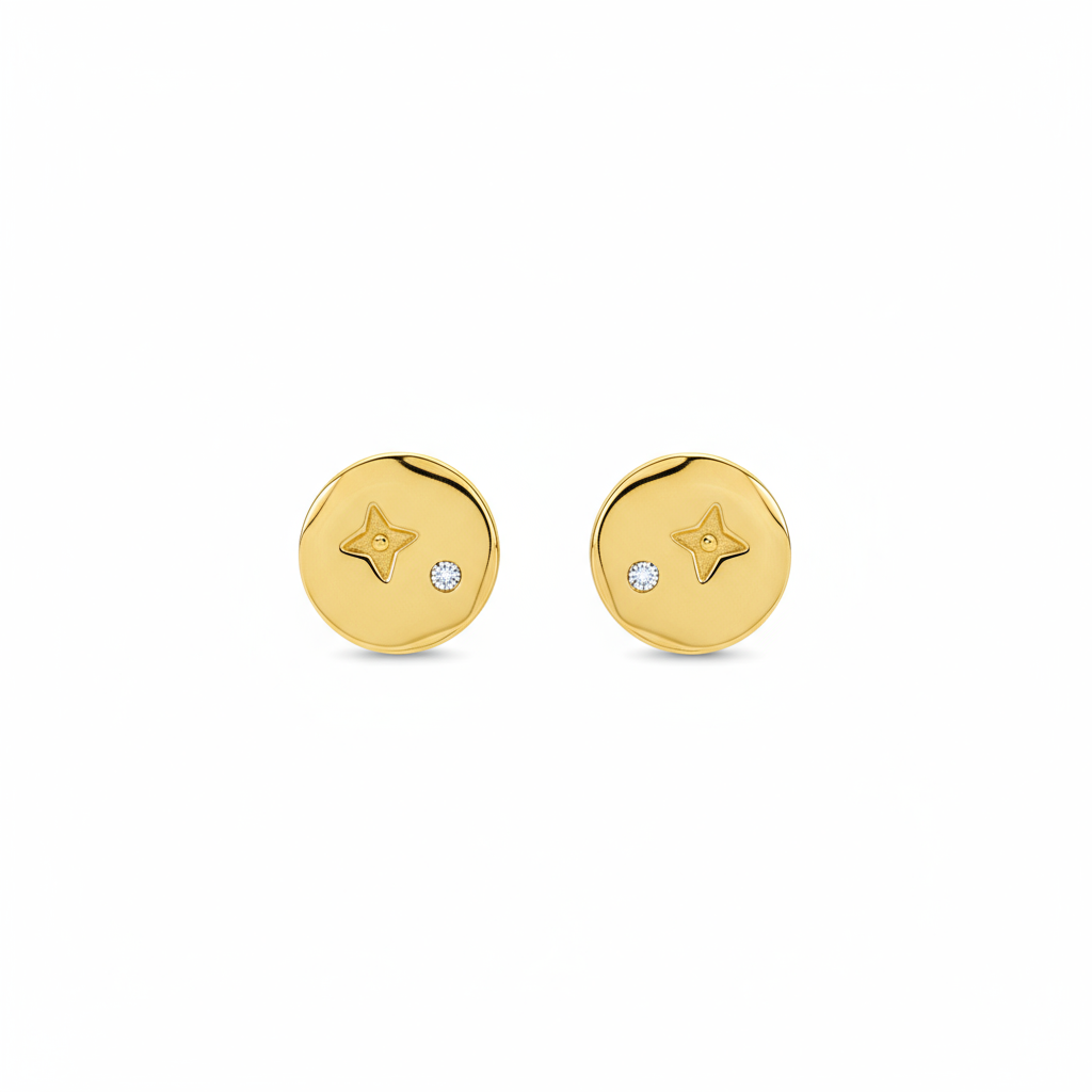 Textured Coin Stud Earrings - B700