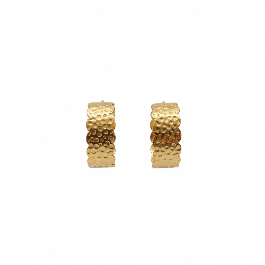 Textured Dome Gold Hoop Earrings - B654