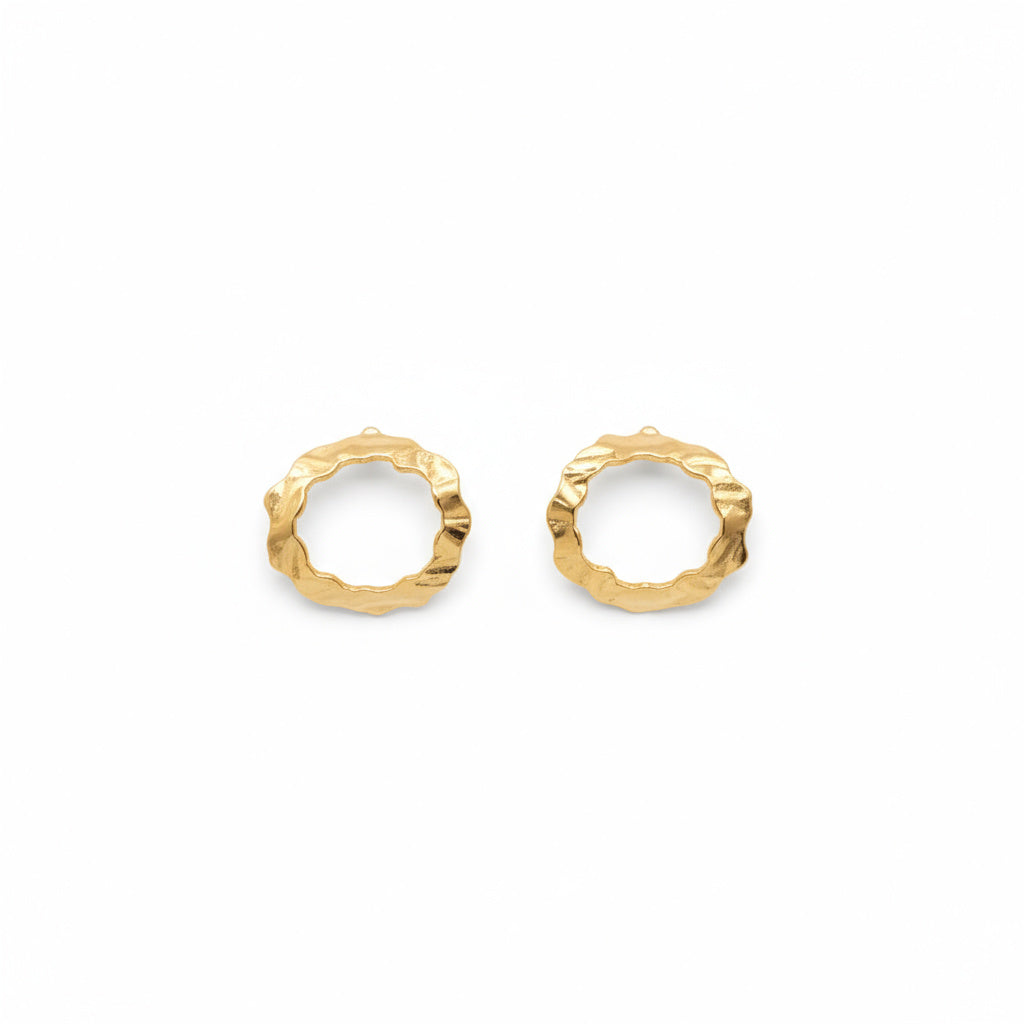 Textured Gold Circle Stud Earrings - B662