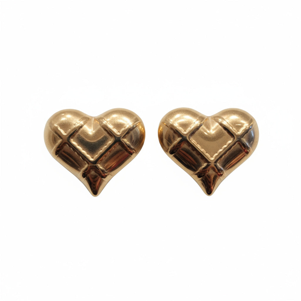 Textured Gold Heart Stud Earrings - B627