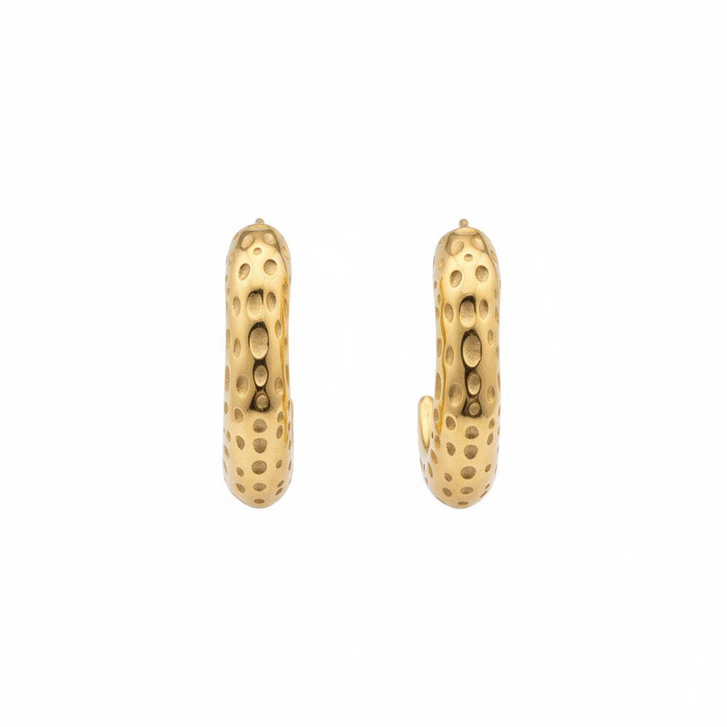 Textured Gold Hoop Earrings - B663