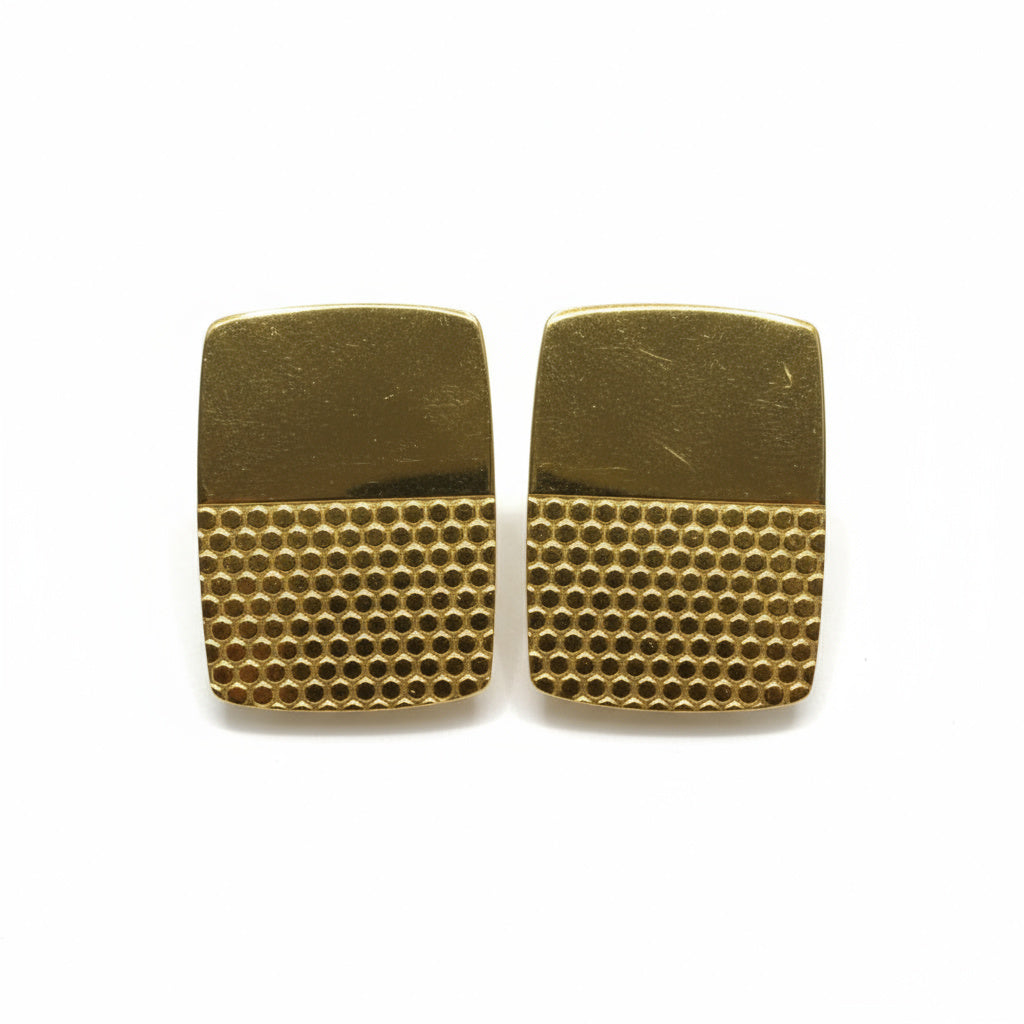 Textured Rectangle Gold Statement Earrings - B629