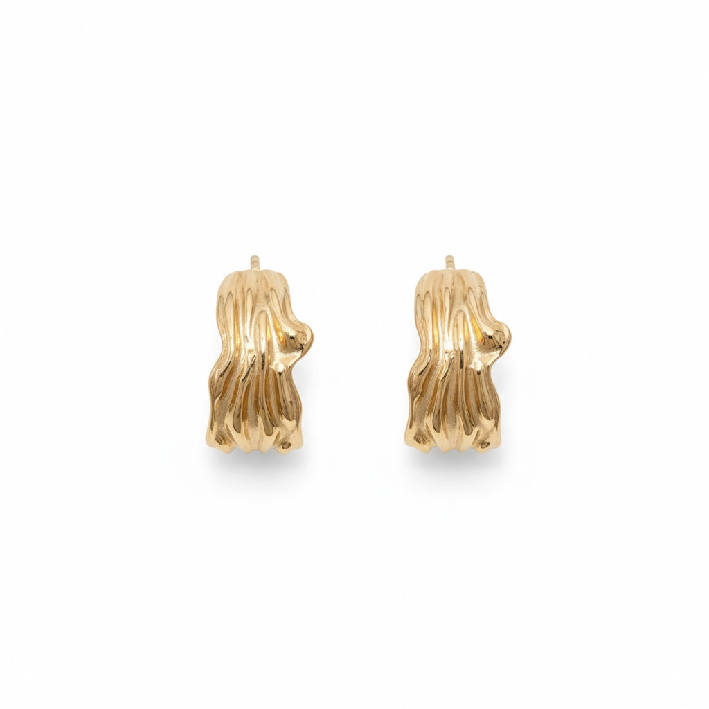Textured Wave Gold Hoop Earrings - B630