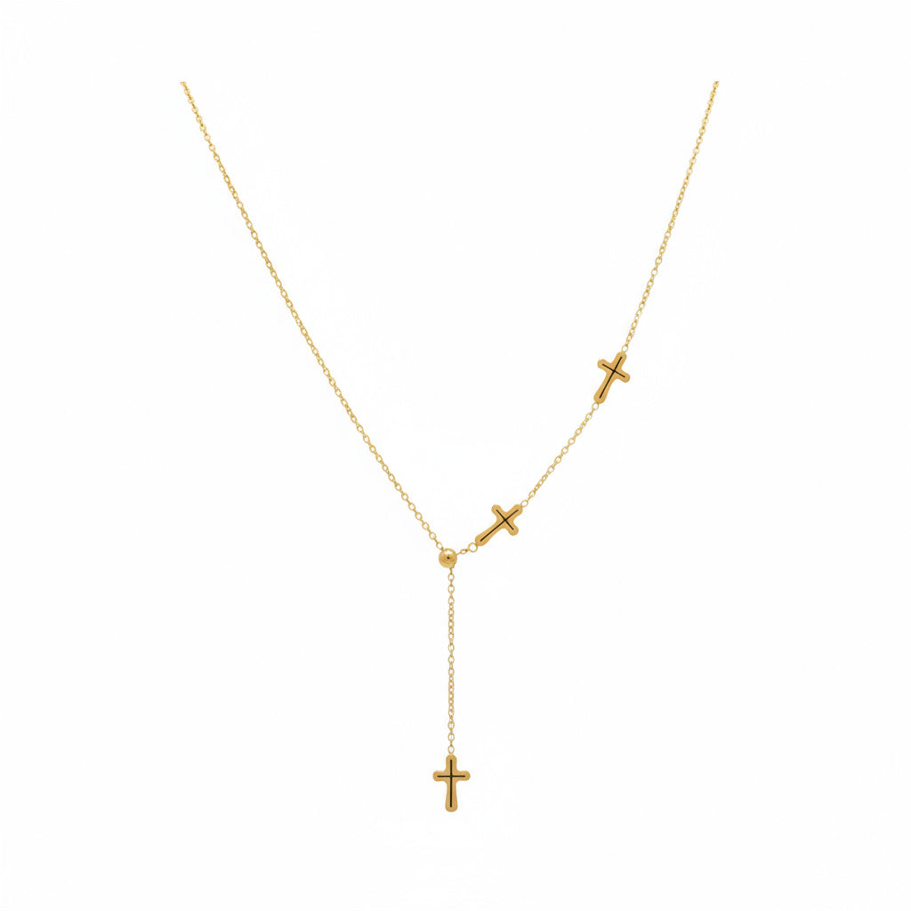Triple Cross Gold Necklace - B567