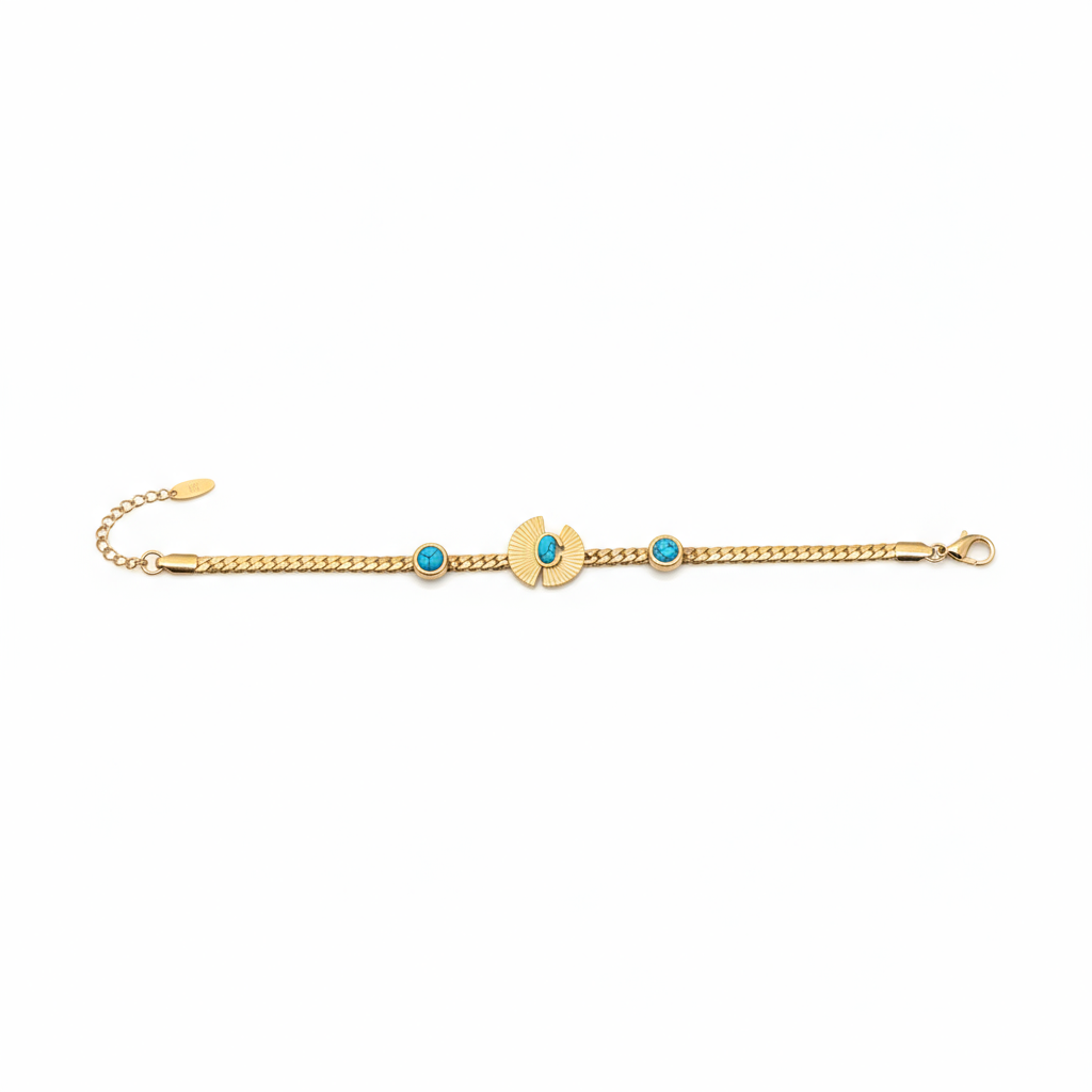 Turquoise Sunburst Chain Bracelet - B485
