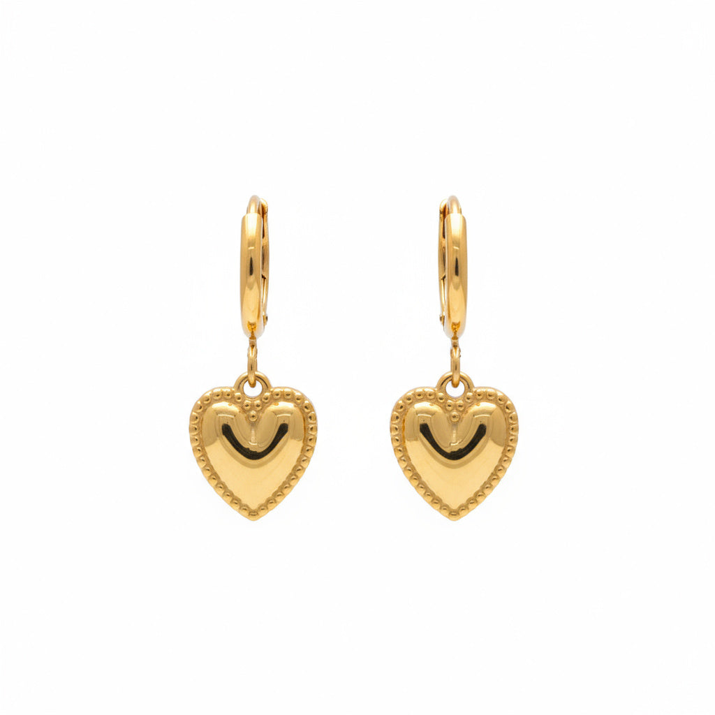 Vintage Gold Heart Drop Earrings - B644