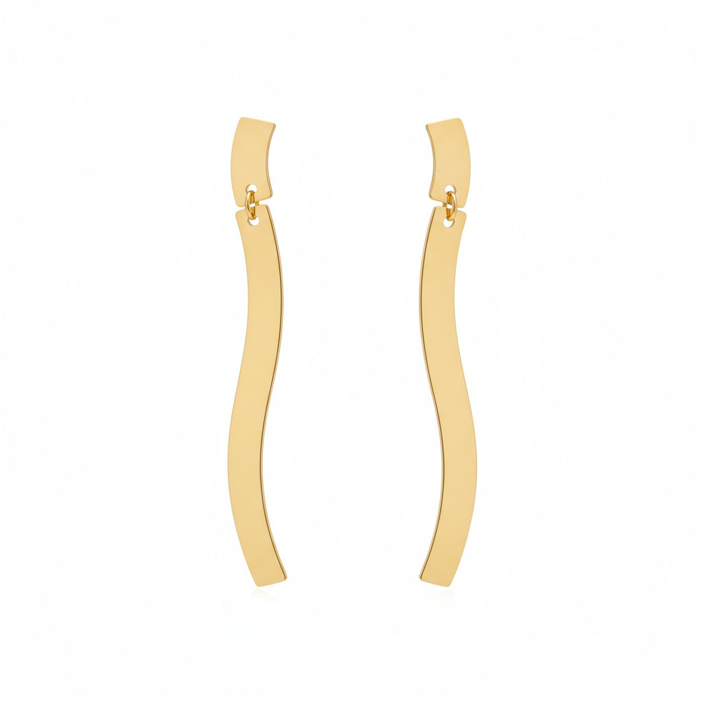 Wavy Bar Gold Drop Earrings - B657