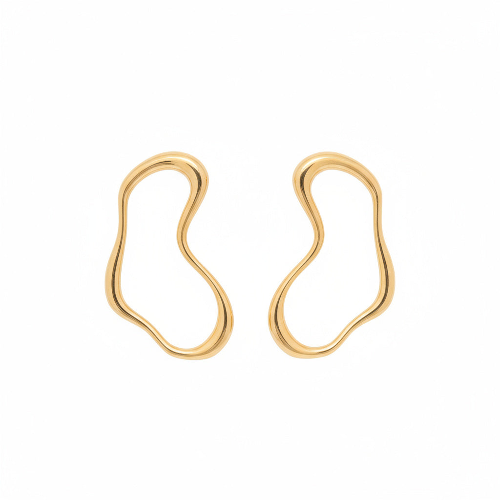 Wavy Open Gold Hoop Earrings - B623